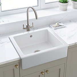 Rangemaster Hartland Belfast White Ceramic Kitchen Sink inc. Basket Strainer Waste Medium Image