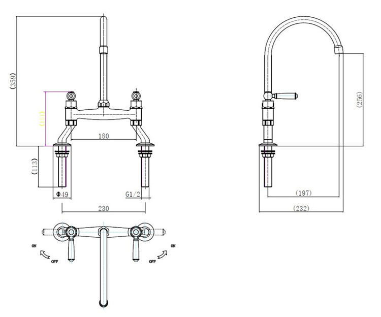 Rangemaster Traditional Belfast Bridge Kitchen Mixer Tap - Antique Brass/White