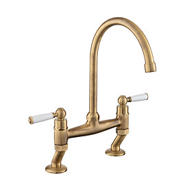 Rangemaster Traditional Belfast Bridge Kitchen Mixer Tap - Antique Brass/White