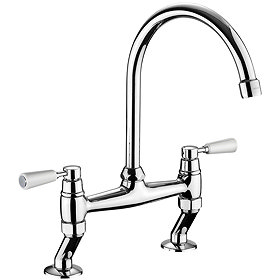 Rangemaster Traditional Belfast Bridge Kitchen Mixer Tap - Chrome/White Large Image