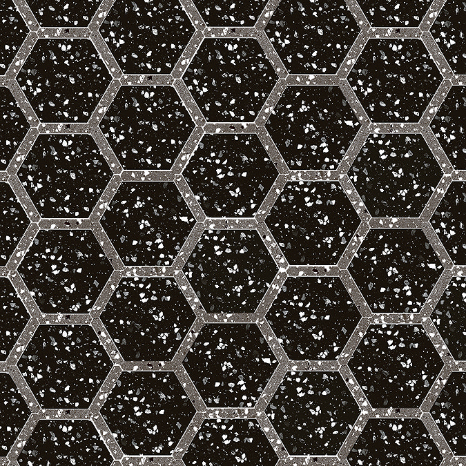 Ravenna Hexagon Black Terrazzo Effect Tiles - 220 x 250mm