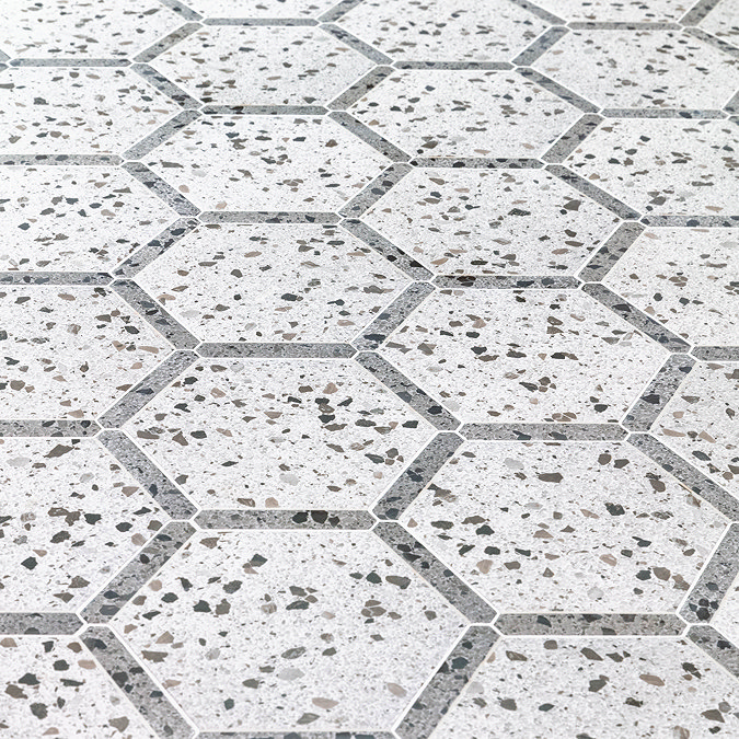 Ravenna Hexagon Grey Terrazzo Effect Tiles - 220 x 250mm