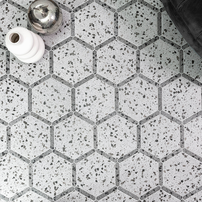 Ravenna Hexagon Grey Terrazzo Effect Tiles - 220 x 250mm