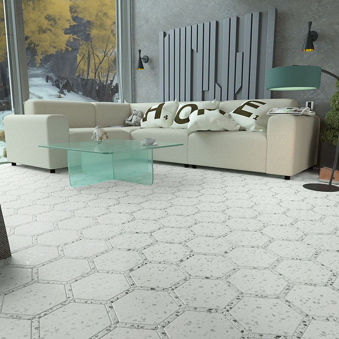 Ravenna Hexagon White Terrazzo Effect Tiles - 220 x 250mm