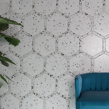 Ravenna Hexagon White Terrazzo Effect Tiles - 220 x 250mm