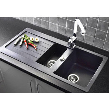 Reginox Adriatico 1.5 Composite Granite Kitchen Sink - Onyx Black - RGA15 Profile Large Image