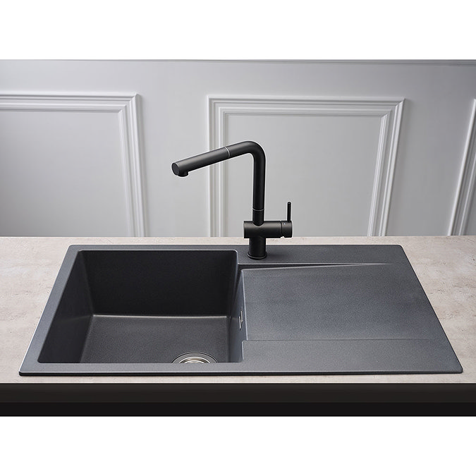 Reginox Amsterdam 10 1.0 Bowl Granite Kitchen Sink - Black Silvery  Profile Large Image