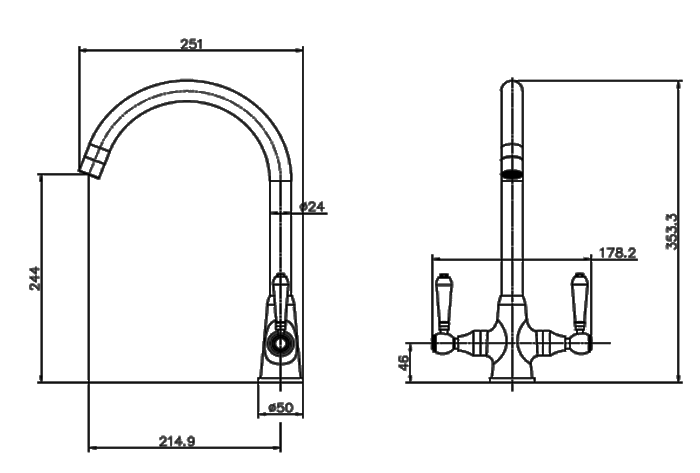 Reginox Brooklyn Traditional Kitchen Mixer with Black Levers