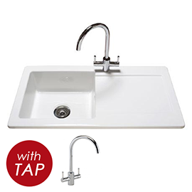 Reginox Contemporary White Ceramic 1.0 Bowl Kitchen Sink RL504CW + Tap Medium Image