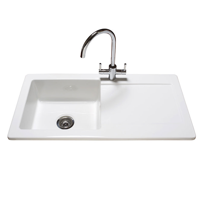 Reginox Contemporary White Ceramic 1.0 Bowl Kitchen Sink RL504CW with Tap Large Image