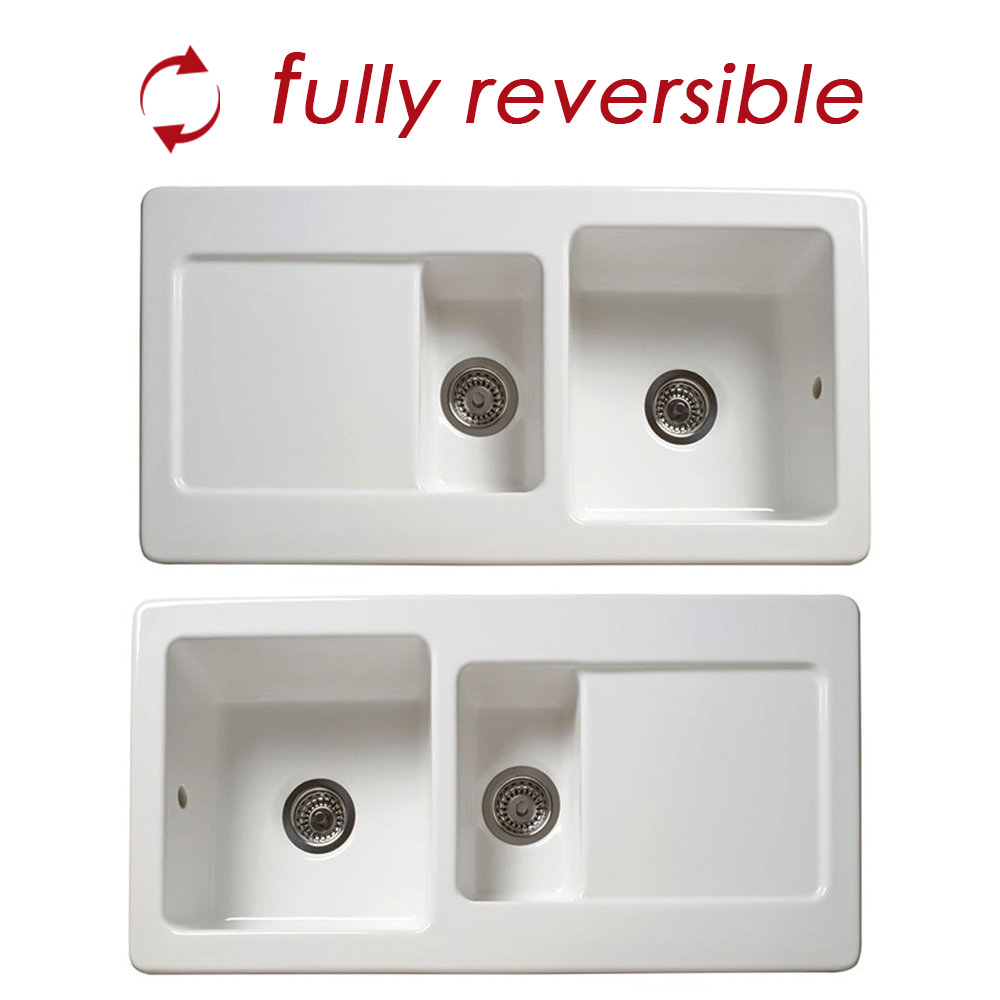Reginox Contemporary White Ceramic 1.5 Bowl Kitchen Sink RL501CW + Tap Profile Large Image