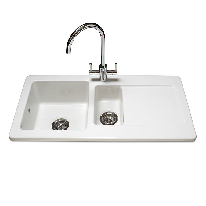 Reginox Contemporary White Ceramic 1.5 Bowl Kitchen Sink RL501CW with Tap Large Image