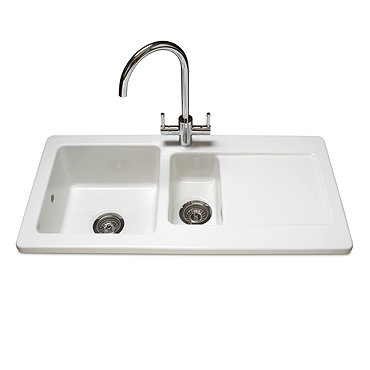 Reginox Contemporary White Ceramic 1.5 Bowl Kitchen Sink RL501CW + Tap  Profile Large Image
