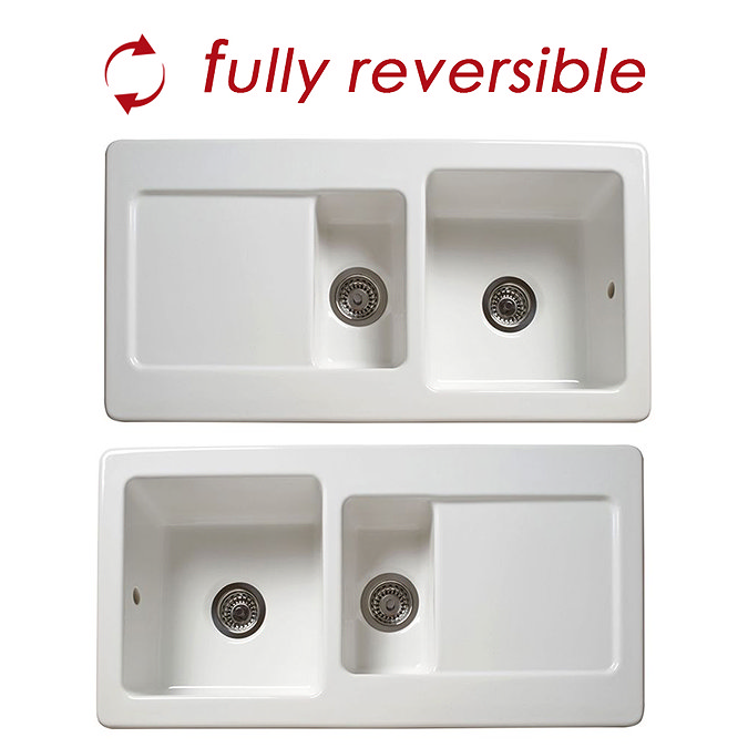 Reginox Contemporary White Ceramic 1.5 Bowl Kitchen Sink - RL501CW  Profile Large Image