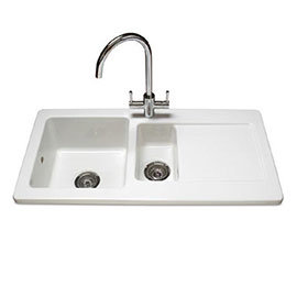 Reginox Contemporary White Ceramic 1.5 Bowl Kitchen Sink - RL501CW Medium Image