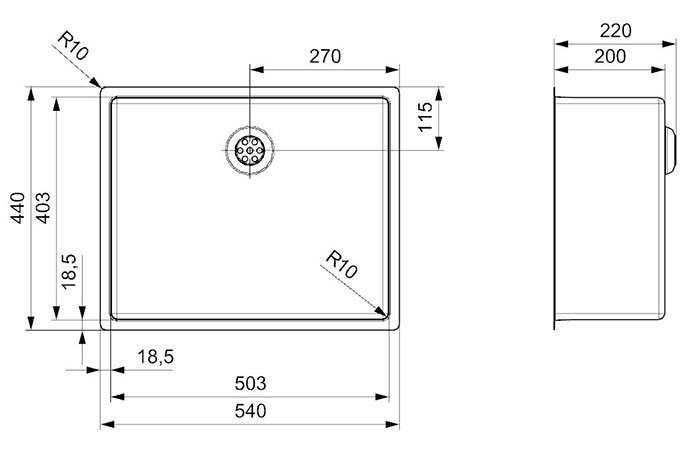 Reginox New York 50x40 1.0 Bowl Jet Black Integrated Sink