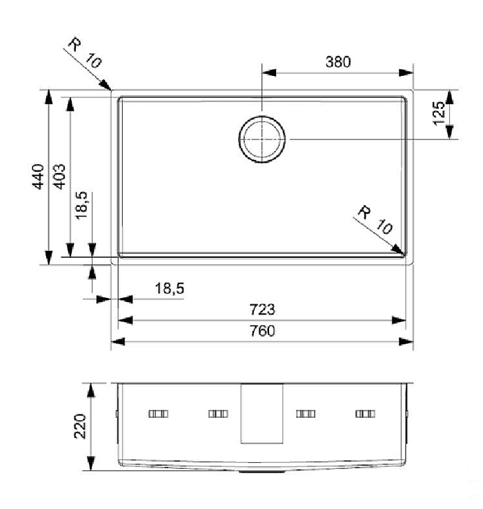 Reginox New York 72x40 1.0 Bowl Jet Black Integrated Kitchen Sink