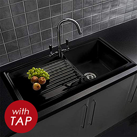 Reginox Traditional Black Ceramic 1.0 Kitchen Sink + Brooklyn Mixer Tap Medium Image