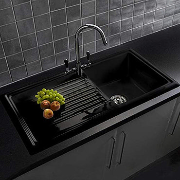 Reginox Traditional Black Ceramic 1.0 Kitchen Sink + Brooklyn Mixer Tap