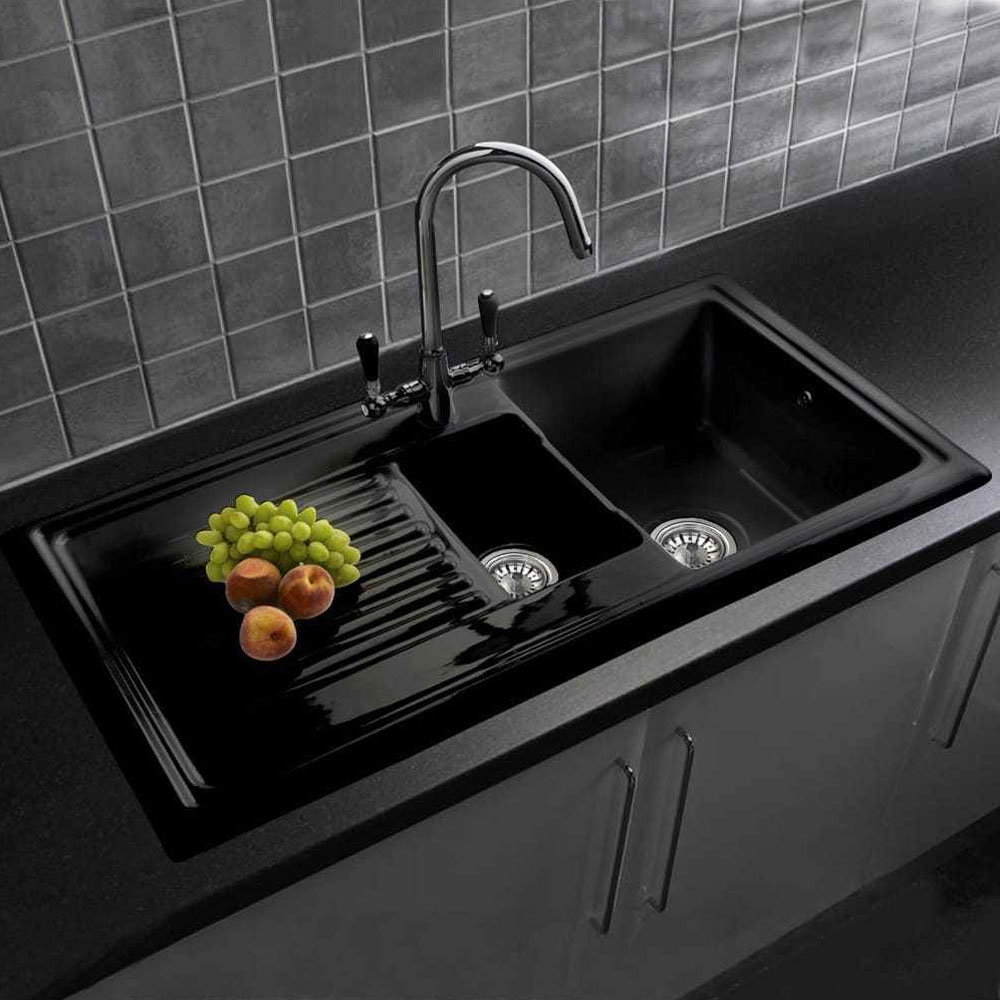 Reginox Traditional Black Ceramic 1.5 Kitchen Sink + Brooklyn Mixer Tap Large Image