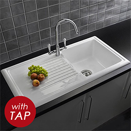 Reginox White Ceramic 1.0 Bowl Kitchen Sink + Mixer Tap Medium Image