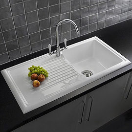 Reginox White Ceramic 1.0 Bowl Kitchen Sink + Mixer Tap Large Image