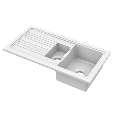 Reginox White Ceramic 1.5 Bowl Kitchen Sink - RL301CW  Profile Large Image