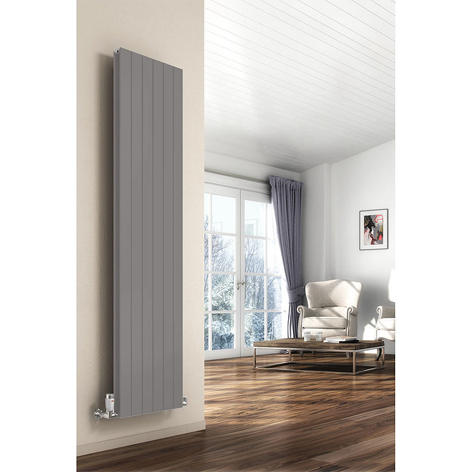 Reina Flat Vertical Double Panel Designer Radiator - 1800 x 292mm - Stone Grey Large Image