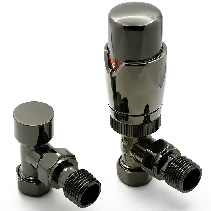 Reina Modal TRV Angled Radiator Valves with Lockshield - Oiled Bronze Large Image