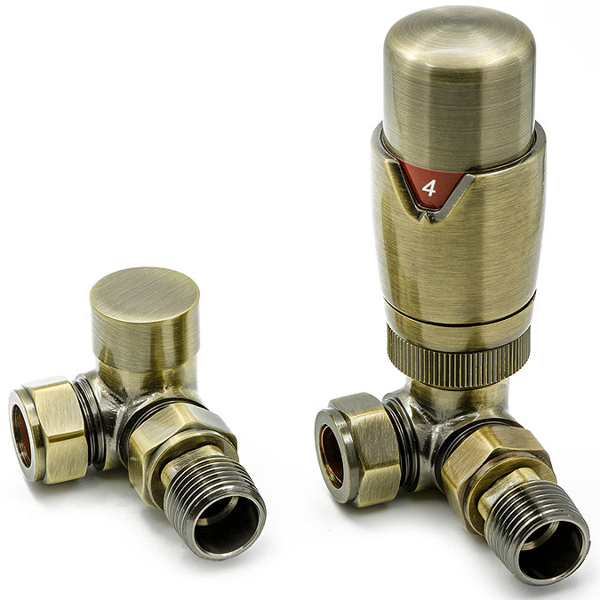 Reina Modal TRV Corner Radiator Valves with Lockshield - Bronze Large Image