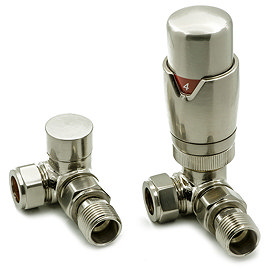 Reina Modal TRV Corner Radiator Valves with Lockshield - Brushed Chrome Large Image