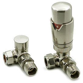 Reina Modal TRV Corner Radiator Valves with Lockshield - Brushed Chrome Large Image