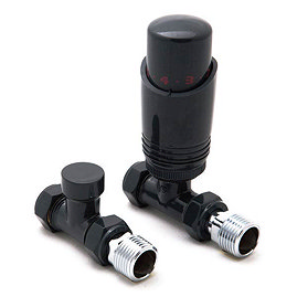 Reina Modal TRV Straight Radiator Valves with Lockshield - Anthracite Large Image