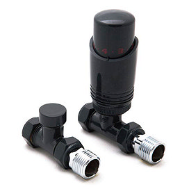 Reina Modal TRV Straight Radiator Valves with Lockshield - Anthracite Large Image