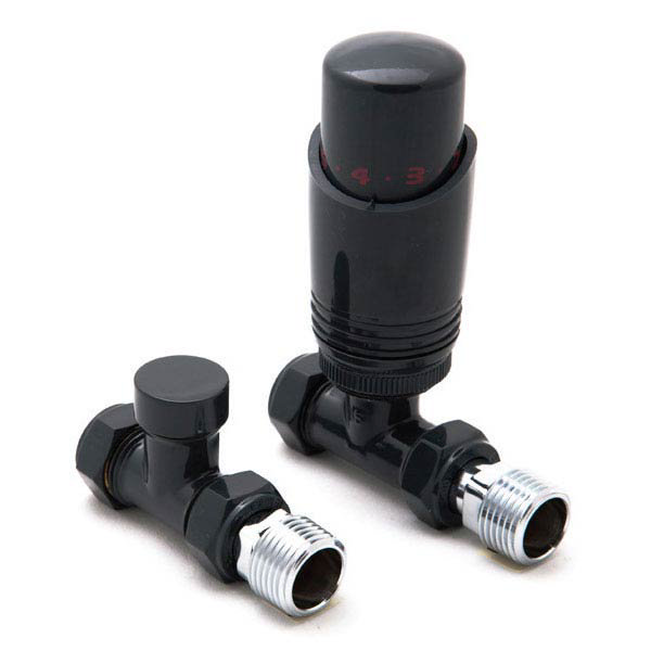 Reina Modal TRV Straight Radiator Valves with Lockshield - Anthracite Large Image