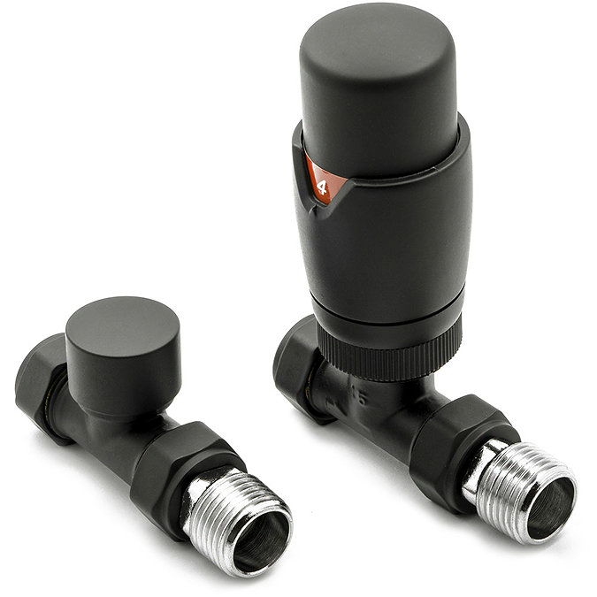 Reina Modal TRV Straight Radiator Valves with Lockshield - Black Large Image