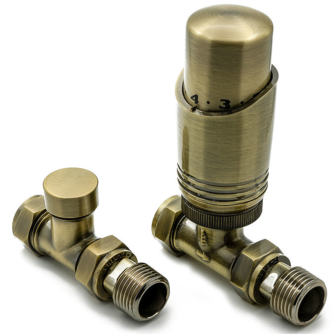 Reina Modal TRV Straight Radiator Valves with Lockshield - Bronze Large Image