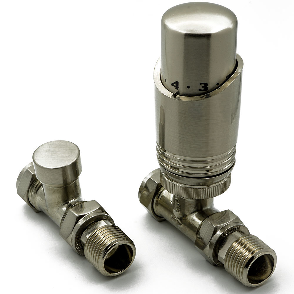 Reina Modal TRV Straight Radiator Valves Brushed Chrome