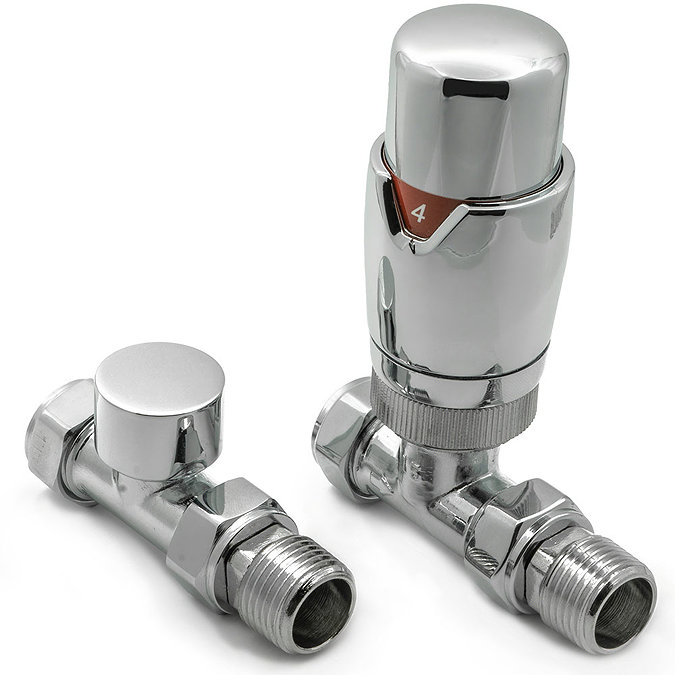 Reina Modal TRV Straight Radiator Valves with Lockshield - Chrome Large Image