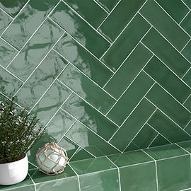 Retford Chevron Green Gloss Wall Tiles - 75 x 230mm Medium Image