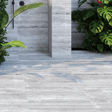 Reva Outdoor Grey Travertine Effect Wall & Floor Tiles - 600 x 900mm