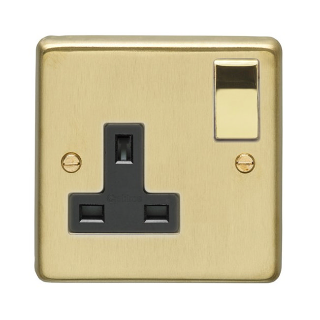 Revive 1 Gang Switched Socket - Brushed Brass Large Image