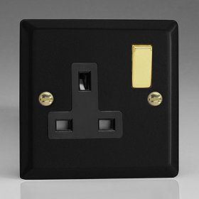  Revive 1 Gang Switched Socket - Matt Black/Brass Large Image