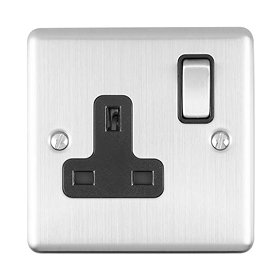 Revive 1 Gang Switched Socket - Satin Steel Large Image