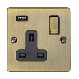 Revive 1 Gang Switched Socket with USB - Antique Brass Medium Image