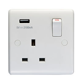 Revive 1 Gang Switched Socket with USB - White Medium Image