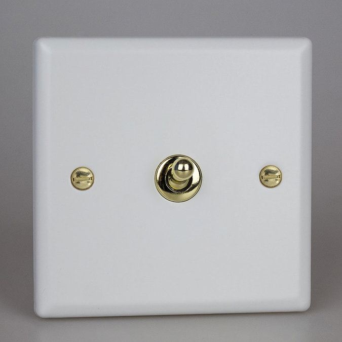 Revive 1 Gang Toggle Switch- Matt White/Brass Large Image