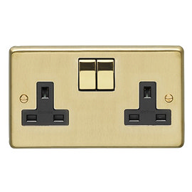 Revive 2 Gang Switched Socket - Brushed Brass Large Image