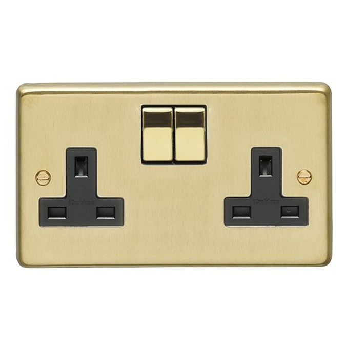 Revive 2 Gang Switched Socket - Brushed Brass Large Image