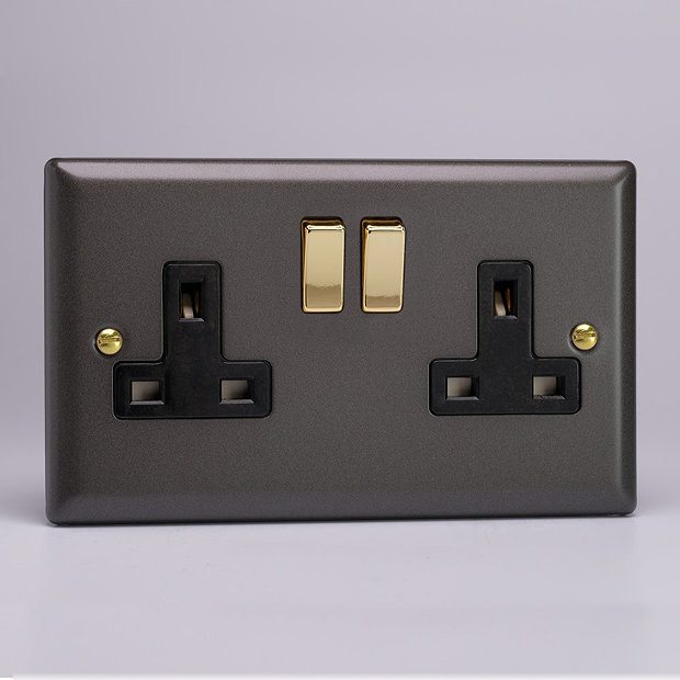 Revive 2 Gang Switched Socket Slate/Brass RVS2SB